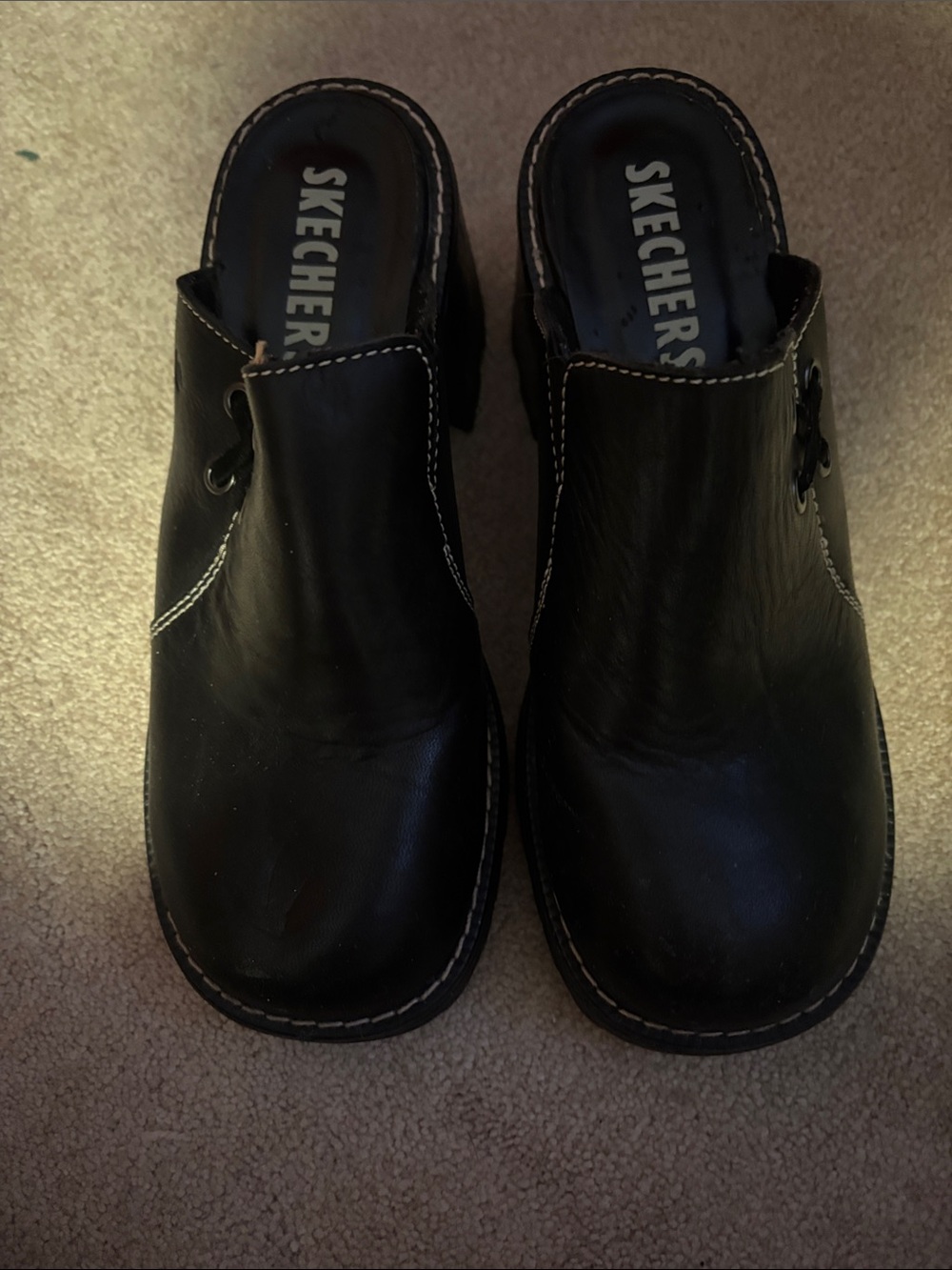 Skechers Women’s Black Slip-On Clog with White Stitching Y2K